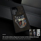 Nimmy Premium Embroidered Leather Case - Samsung Galaxy S24 Ultra Nimmy Embroidery Leather Back Cover Case - Wolf - Style 2