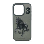 Protective Apple iPhone Back Cover - Embroidered Horse Series Leather Brown Back Case Compatible with iPhone - Style 5