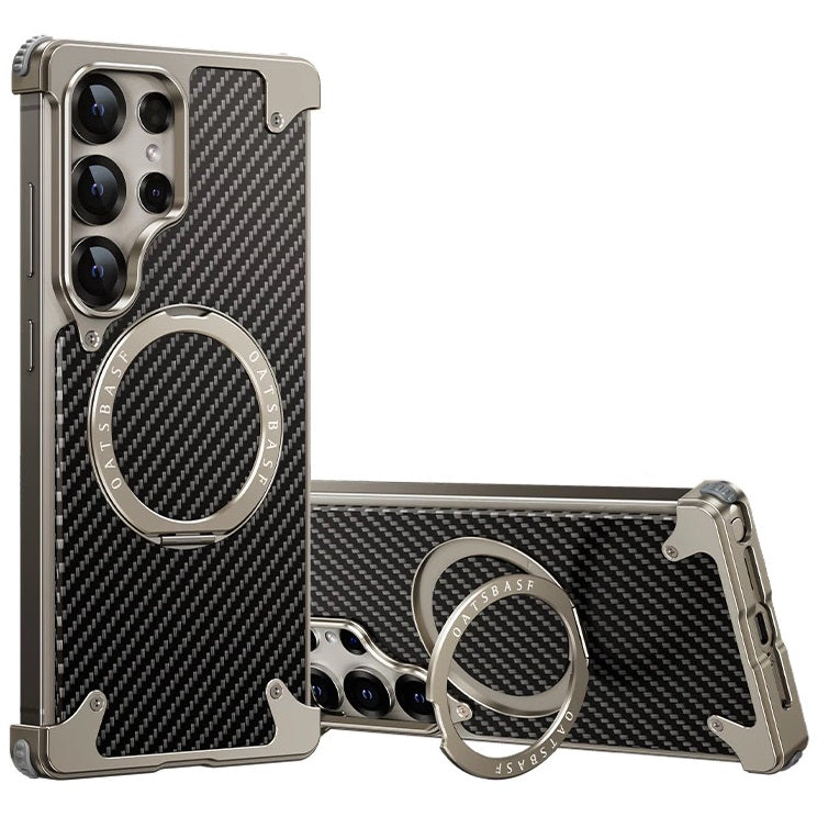 Samsung Galaxy S25 Ultra Framless Carbon Metal Bumper Case with Magsafe & 360 Stand - Titanium Gray Mobile Case by CoverMeUp