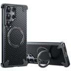 Samsung Galaxy S25 Ultra Framless Carbon Metal Bumper Case with Magsafe & 360 Stand - Black Mobile Case by CoverMeUp