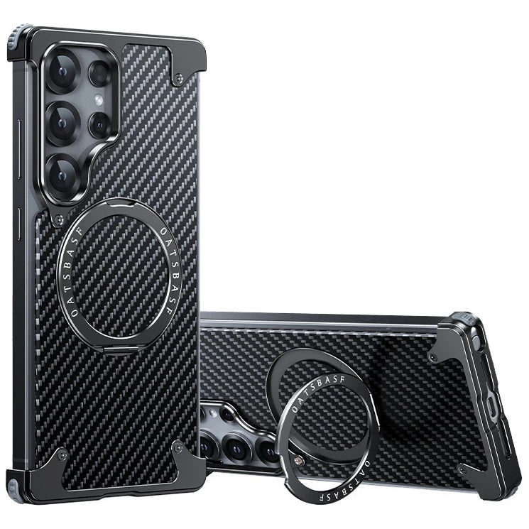 Samsung Galaxy S25 Ultra Framless Carbon Metal Bumper Case with Magsafe & 360 Stand - Black Mobile Case by CoverMeUp