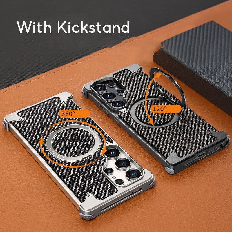 Samsung Galaxy S24 Ultra Framless Carbon Metal Bumper Case with Magsafe & 360 Stand - Black Mobile Case by CoverMeUp - Style 11