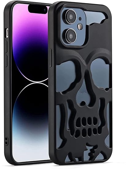 3D Skull Back Cover for Apple iPhone PC Shockproof Designer Stylish Back Case Cover for iPhone Metallic Black