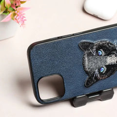 3D Embroidered Black Panther Series Luxury Leather Hard Back Case Cover for iPhone.