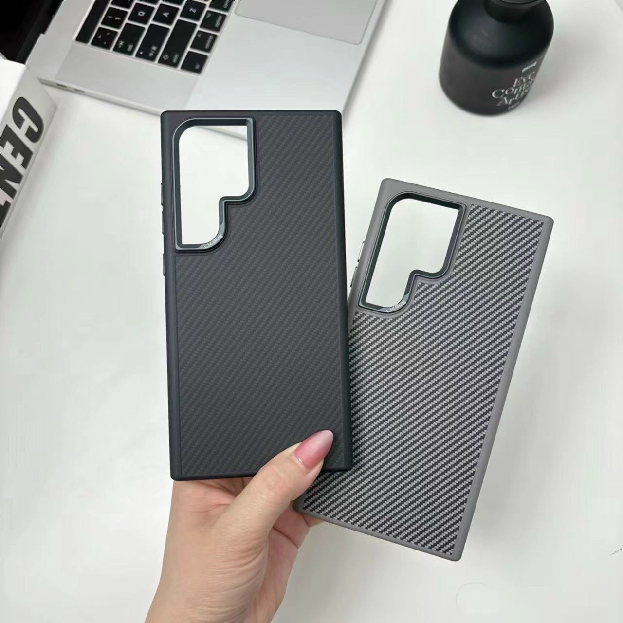 Samsung Galaxy S24 Ultra Soft Carbon Case with Metal Camera Protection - Black Mobile Case by CoverMeUp - Style 3