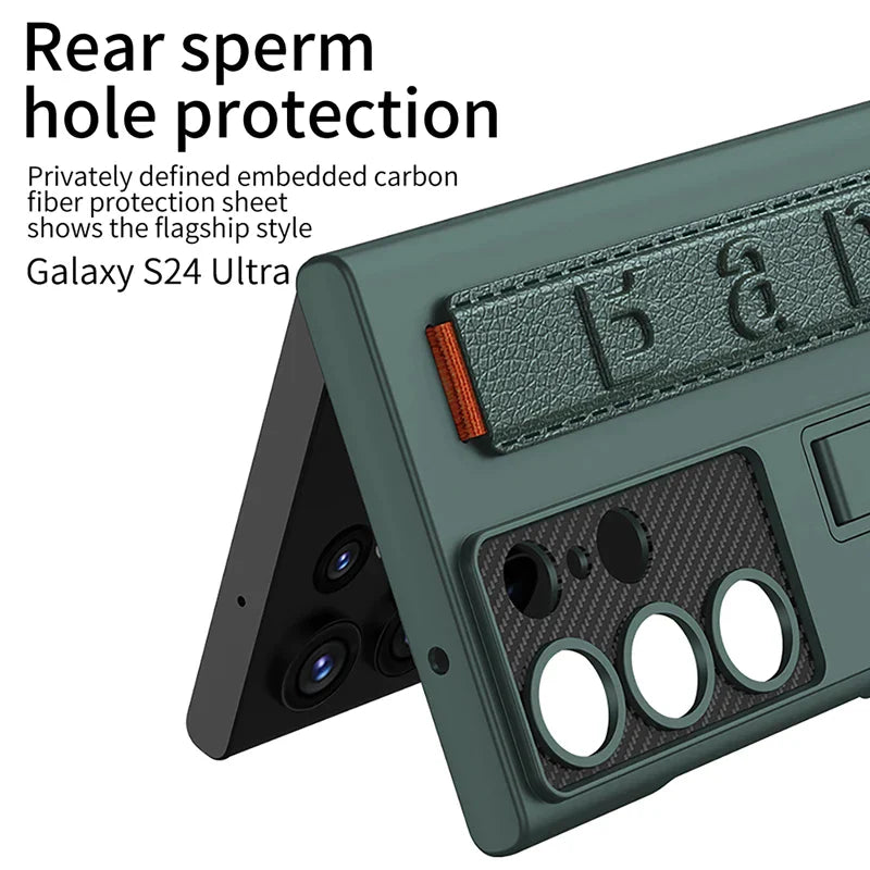 Samsung Galaxy S24 Ultra GKK Hand Grip Elastic Belt Strap Case with Stand Cover - Black Mobile Case by CoverMeUp - Style 4